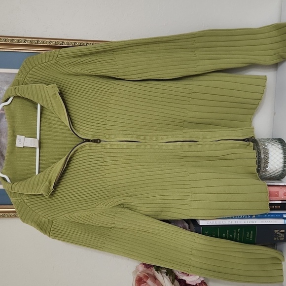 J. Jill Sweaters - Silk/Cotton Green Ribbed Women's Sweater Career Preppy Feminine Large
